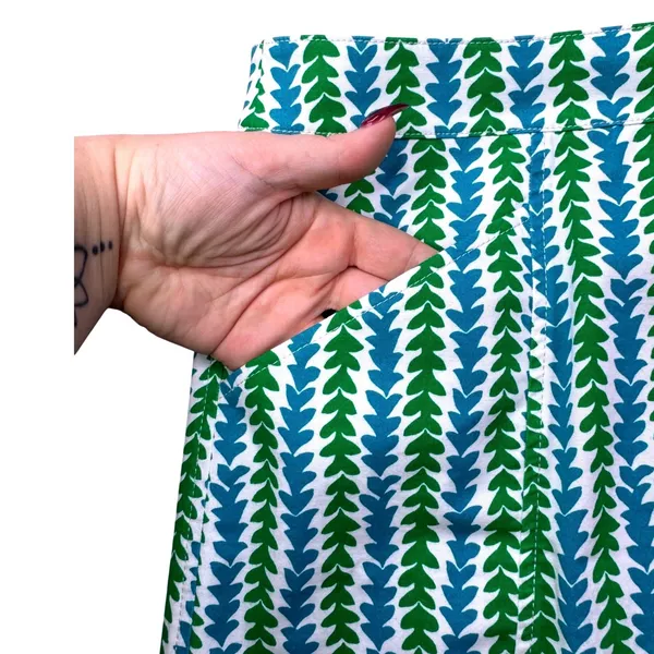 Boden Womens Skirt Blue Green Leaf Print A-Line Zip Size 6R - Image 2