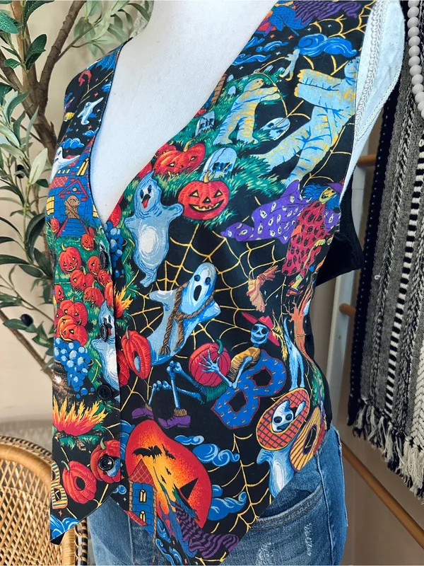 Vintage Basic Editions Halloween Women’s M Novelty Witch Ghost Waistcoat Vest - Image 2