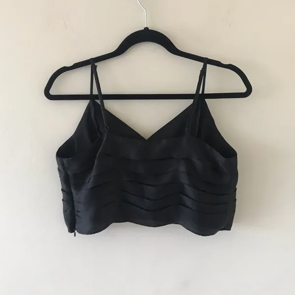 Express Satin High Rise Wide Leg Pant Ruffle Crop Tank Set, NWT, Medium, Black - Image 12