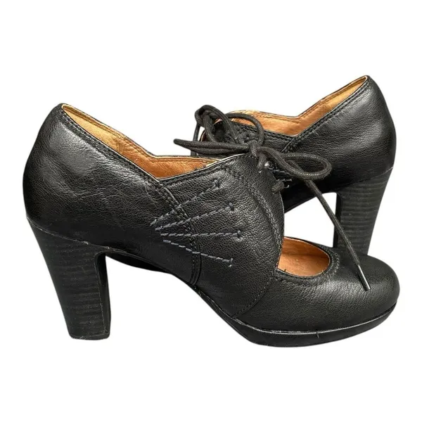Clarks Artisan Sz 5.5 Platform Pumps Black Leather Laces Academia Preppy Witchy - Image 13