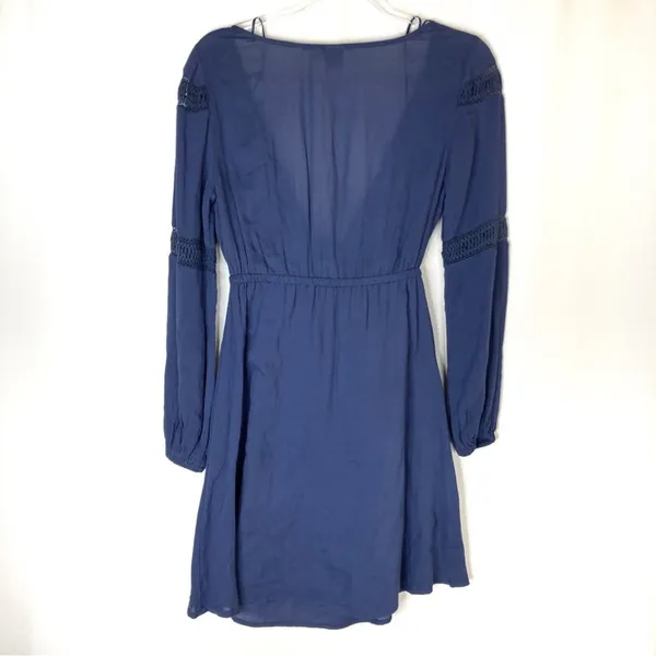 Roxy Navy Blue Long Sleeve Tie Front Beachy Mini Dress Womens XS - Image 8