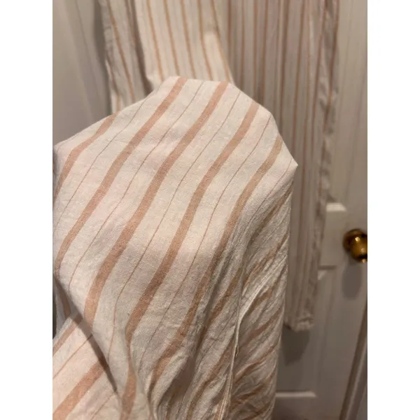Aerie Day Off Pant XL Linen Blend Striped Wide Leg Tan Cream High Rise Coastal - Image 4