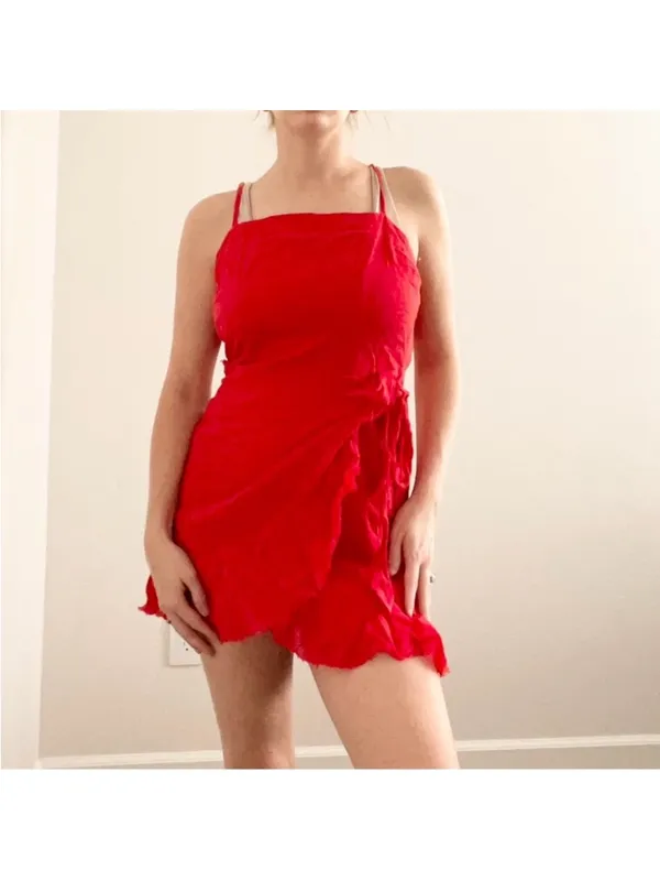 Princess Polly Red Spaghetti-Strap Kiribati Mini Dress with Side Tie - Image 3