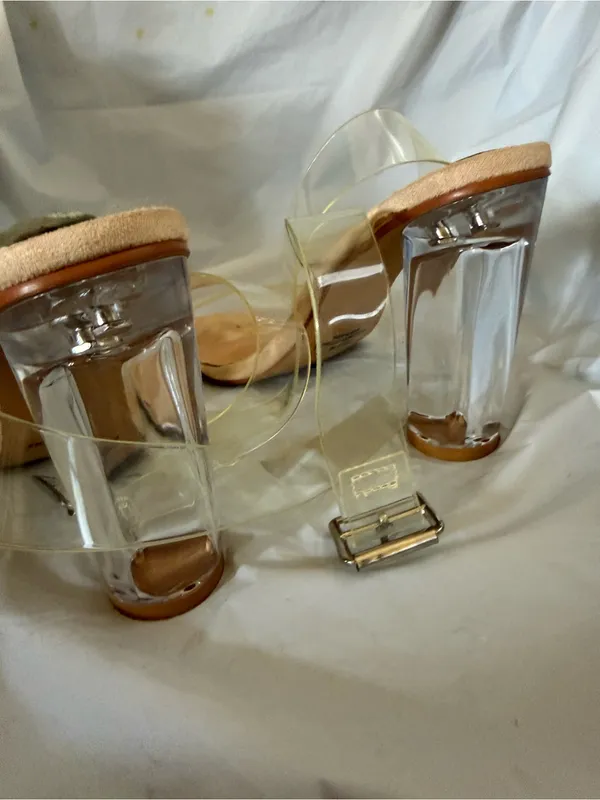 Cushionare Clear Strap Beige Suede Slide Mules - Image 4