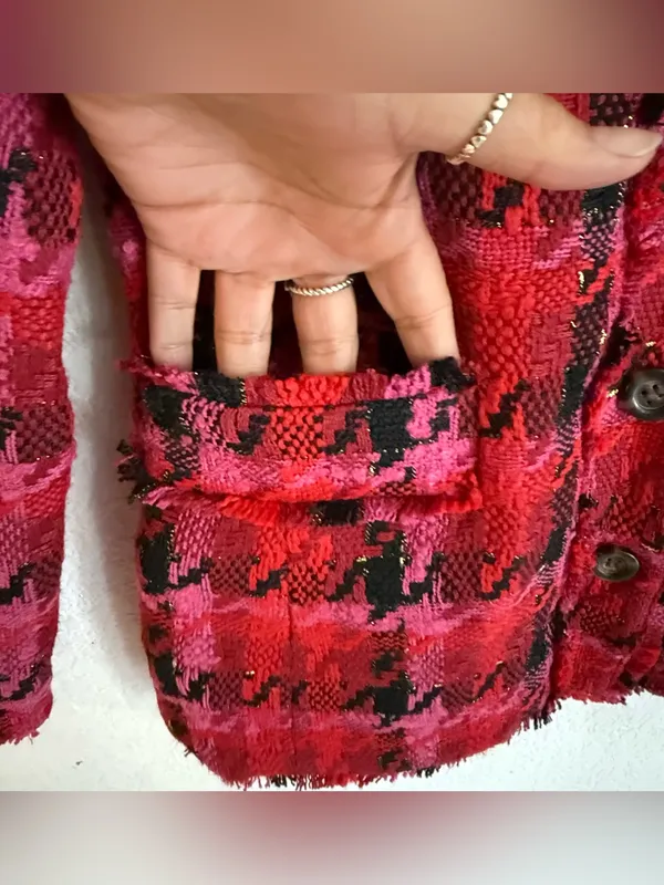 NWT Ann Taylor Womens Blazer Red Pink Tweed Houndstooth Size 4 - Image 8