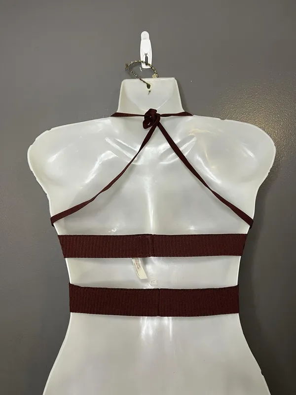 Intimately Free People Bralette Bra Womens Small Brown Ribbed Halter Tie Back - Image 4