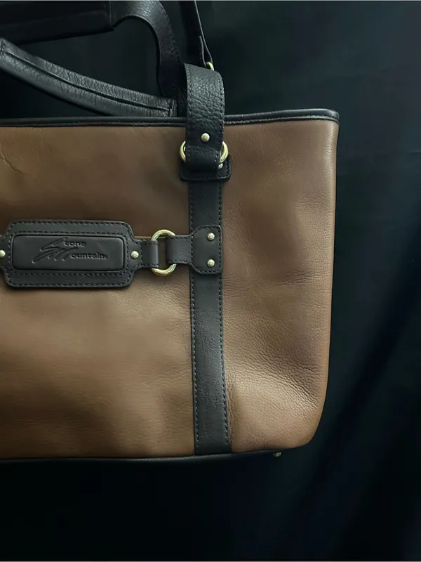 Stone Mountain Two-Tone Brown Tote Shoulder Travel Bag - Image 4