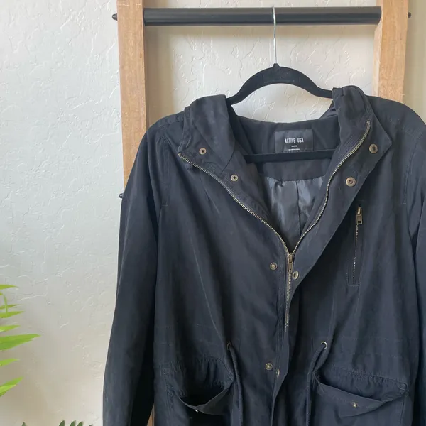 Active USA Black Hooded Field Jacket with Drawcord - Image 2