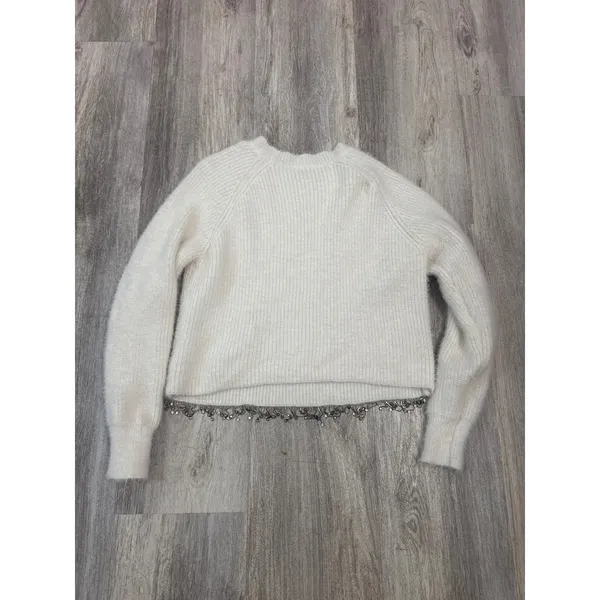 Arula Womens Ivory Fuzzy Ribbed Knit Sweater Rhinestone Fringe Size‎ XL (A) - Image 6