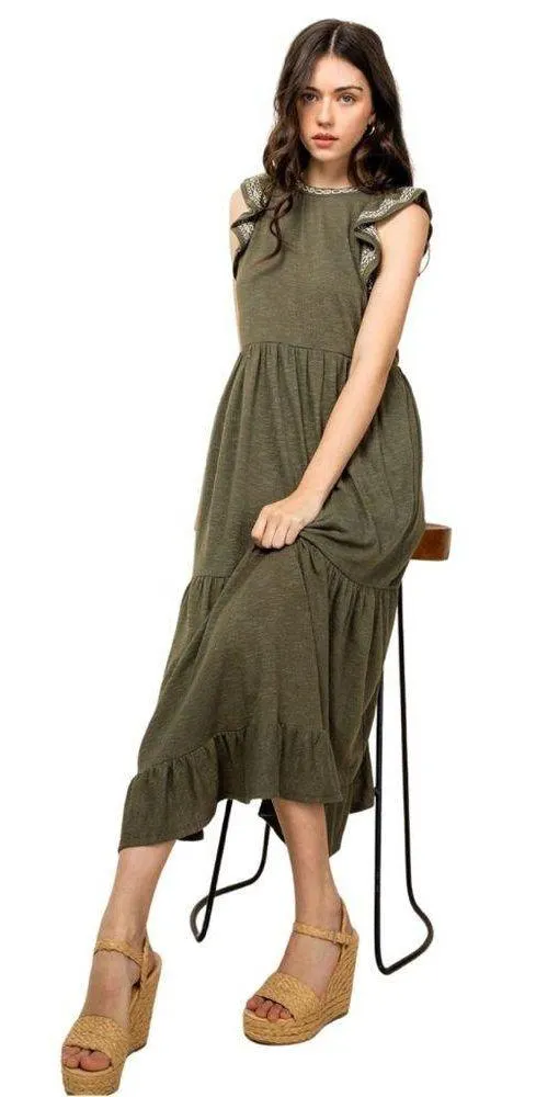 THML size small Flutter Sleeve Olive Dress - Image 3
