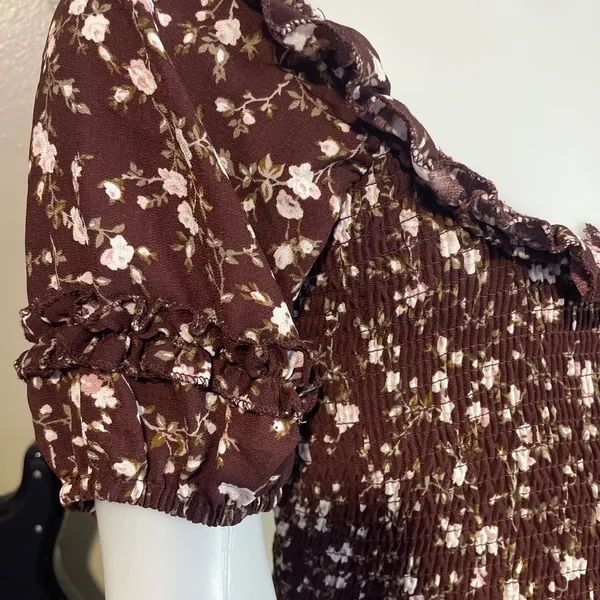 Plum Floral Dress Brown Size M - Image 6