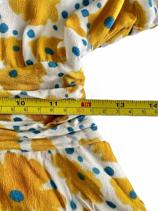 Vera for Anthropologie Sz XS Buttercup Mini Dress Floral Yellow Blue Buttons - Image 14