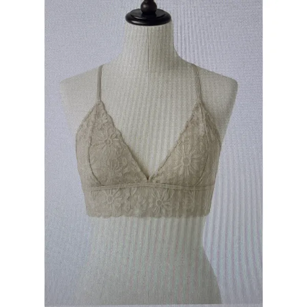 Victoria's Secret PINK Strappy Plunge Criss-Cross beige Lace Bralette Small - Image 12
