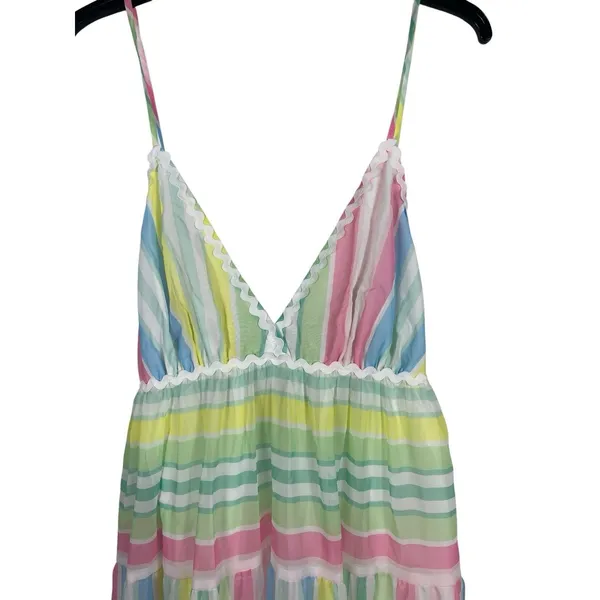 NWT Pastel Stripe Maxi Dress Cottage Coquette Beachy Tiered Tie Back Sundress S - Image 3