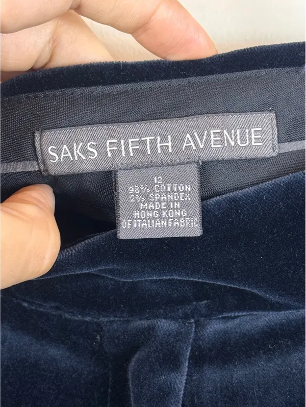 Saks Fifth Avenue Madison Fit Navy Velvet Straight Leg Pants Size 12 Cotton - Image 4