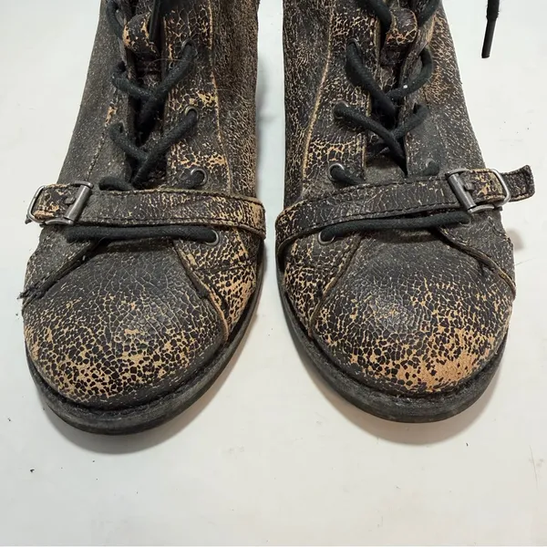 OTBT Floyd Distressed Crackle Leather Combat Boots Bronze Black Womens 7M - Image 7