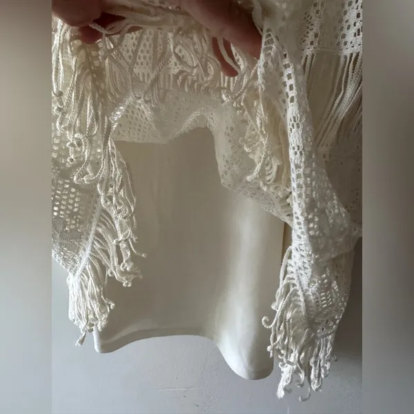 American‎ Eagle Cream Lace Fringe Sleeveless Boho Mini Dress - Image 3