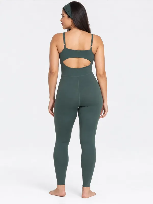 All in Motion M Green Open Back Active Jumpsuit Unitard Square Neck Workout - Image 11