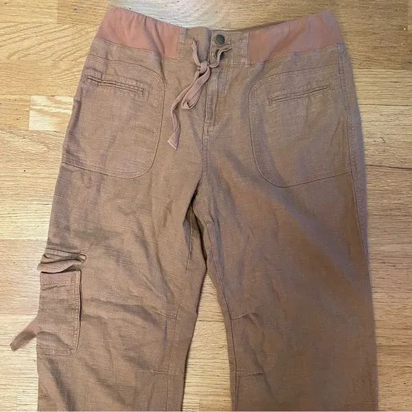 Soft Surroundings Camel Linen Lagenlook Minimalist Wide Leg Cargo Pocket Pants M - Image 3