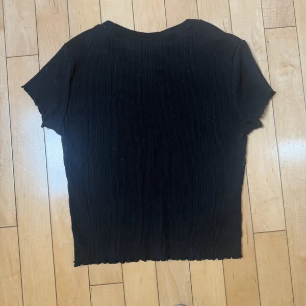 FOREVER 21 Cropped Ribbed Baby T Tee Shirt Top Black Size Small - Image 7