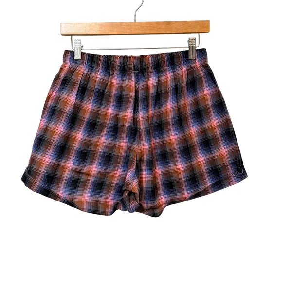 Intimately Free People Plaid Flannel Sleep Shorts Pink Blue Button Fly small P - Image 2