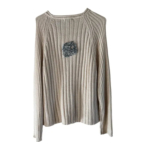 Carolyn Taylor Cream Ribbed Knit Sweater Womens Large Raglan Sleeve Pocket - Image 5