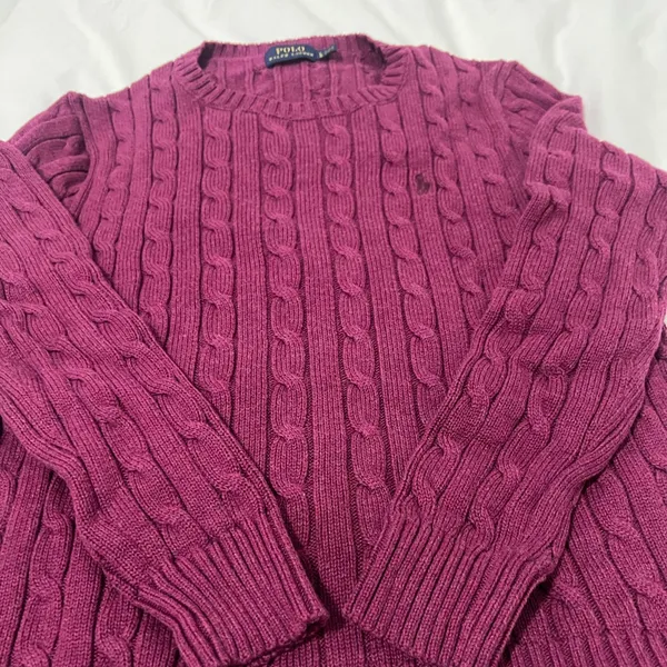 Polo Ralph Lauren Purple Knit 100% Cotton Crewneck Sweater Large - Image 3
