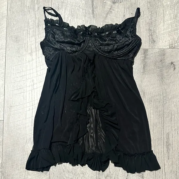 Dreamgirl Women's Lace Ruffle Sheer Lingerie Ribbon Detailed Strap large chiffon - Image 2