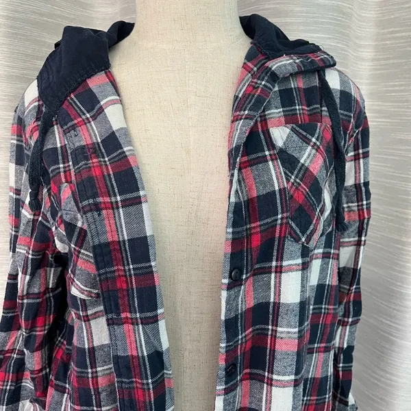 Love Note- Navy blue, Pink, white hooded flannel - Image 2