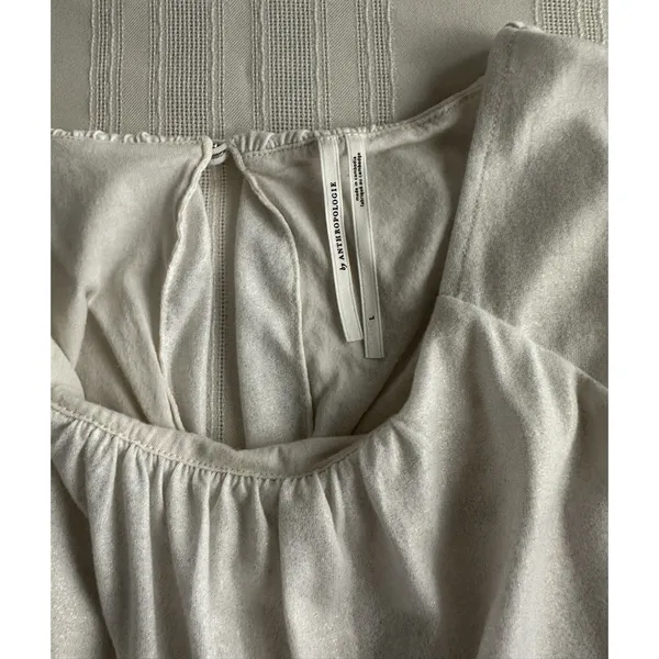 By Anthropologie Ivory White Shimmer Bubble Top Shirt SZ L Party Date Office EUC - Image 12