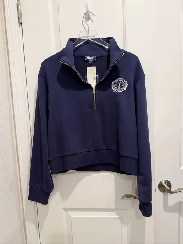 EVEREVE x LIFETIME NWT Varsity Quarter Zipper Pullover Sweatshirt Navy Blue L - Image 2