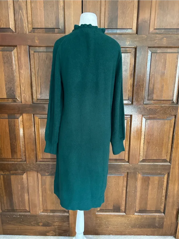 NWT J. Crew Factory Extra Soft Yarn Ruffleneck Sweater Dress Emerald Green M - Image 4