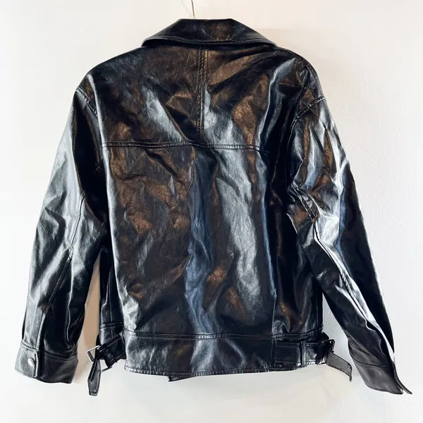 Zara Faux-Leather Long Sleeve Full Zip Motorcycle Moto Jacket Black XS - Image 4