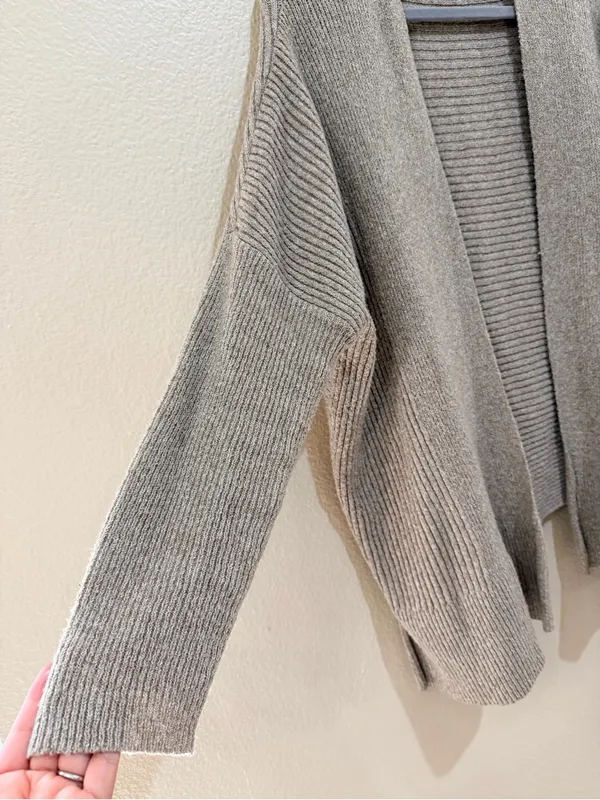 HANNAH Women’s Open Front Cardigan Size L Taupe Ribbed Knit Oversized Sweater - Image 8
