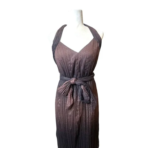 BCB Generation Halter Maxi Dress XS Brown Backless Hoco Sparkle Belted Ombre‎ - Image 2