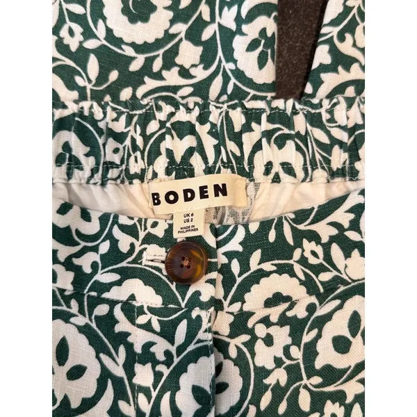 Boden Womens Pants Green Enchanting Bloom Linen Straight Trouser Boho Size 2 - Image 4