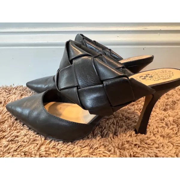 Vince Camuto Women's 8 Black Leather Woven Strap Pointed Toe Mule Heels - Image 3