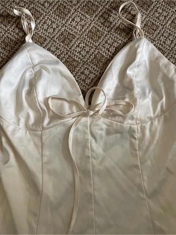 White Satin Slip Dress with Bow Detail - Image 2