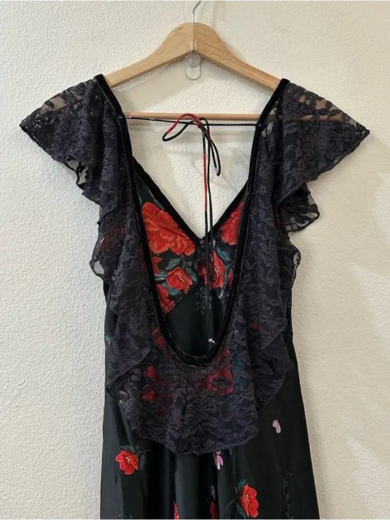 Free People Warm‎ Hearts Satin Midi Dress Size XS Lace Floral Dainty Romantic - Image 12