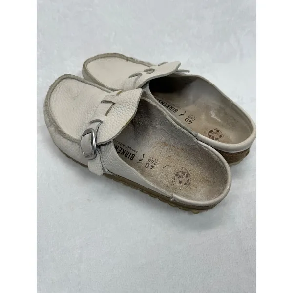 Birkenstock Leather Clogs Mules Buckle Slides‎ Neutral Size 40 US 9 - Image 8
