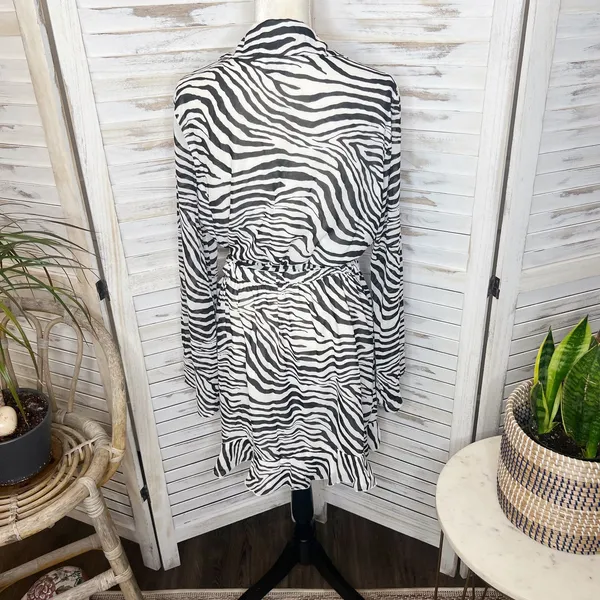 PRINCESS POLLY Women's 10 Marty Long Sleeve Faux Wrap Mini Dress Zebra Belted - Image 14