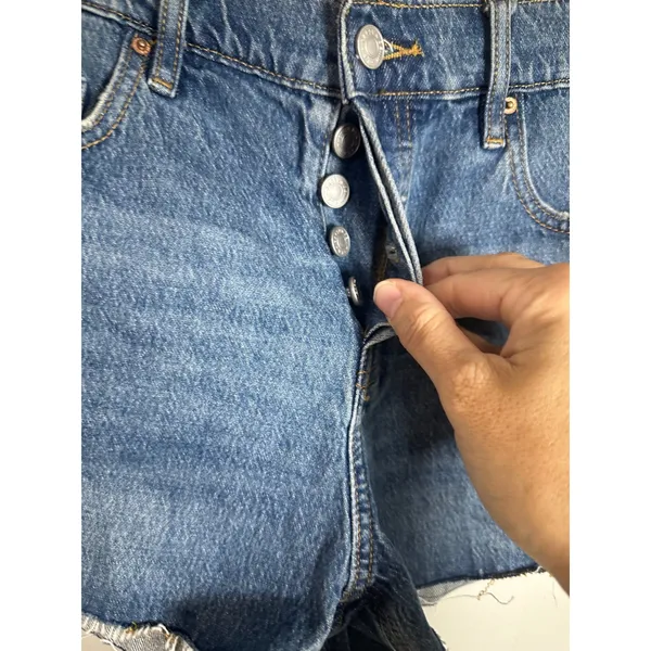 PacSun Stretch 70s Cut Off Denim Shorts Mid Rise Button Fly Blue Size 27 NEW - Image 3