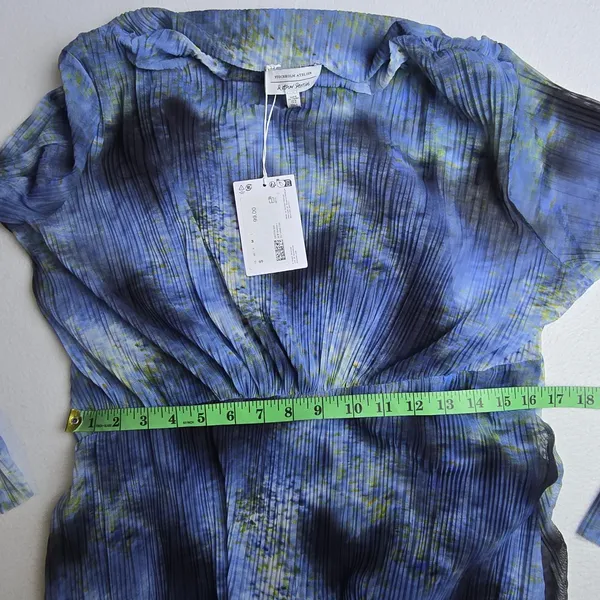 & Other Stories NWT Blue Tie Dye Pleated Mesh Midi Dress Stockholm Atelier‎ M - Image 11