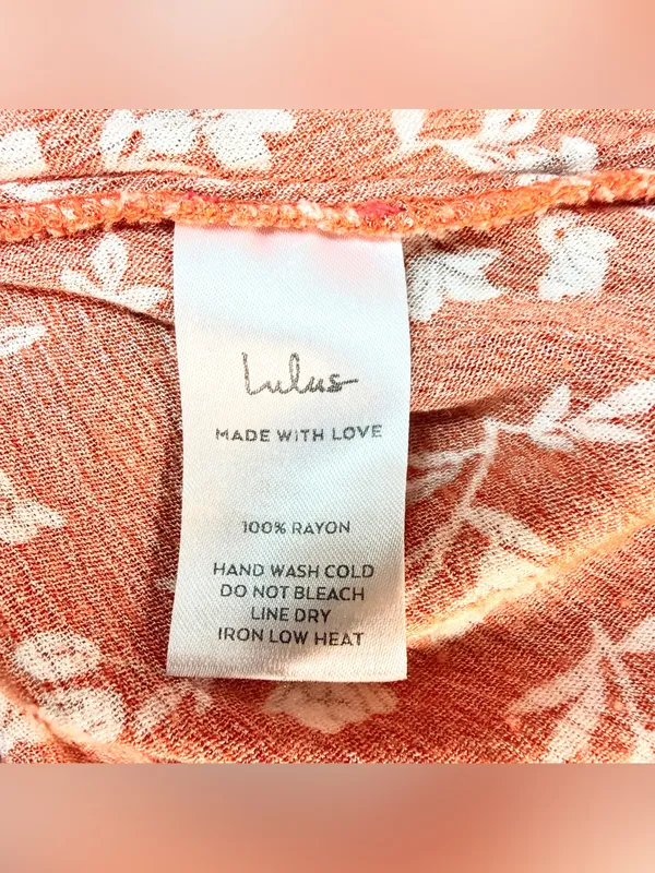 LULUS Women’s Garden Date Red Orange Floral Print Ruffle Midi Dress size XXS - Image 6
