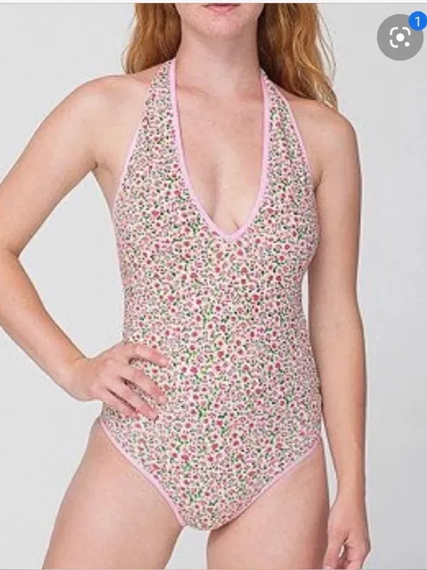 American apparel floral bodysuit leotard sleeveless scoop open back vneck halter - Image 9