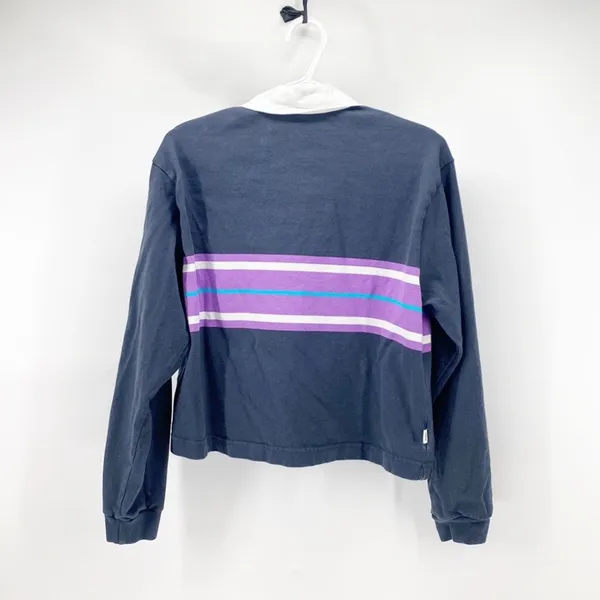 OBEY Riley LS Polo purple cropped oversized striped rugby 100% cotton size XL - Image 3