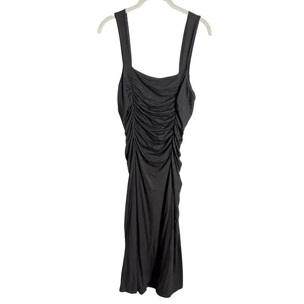 Reformation Suvi Knit Midi‎ Dress Size Large Black Ruched Jersey - Image 7