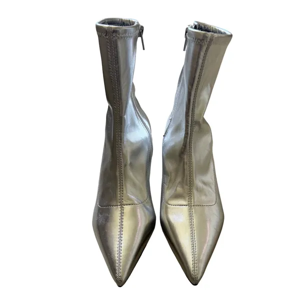 Abound Silver Metallic Pointed Toe Kitten Heel Sock Ankle Boots Size 7M - Image 4