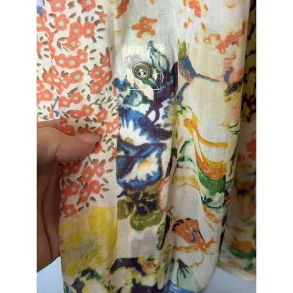 Maeve Abella Blouse Women 0 Ivory Floral Patchwork Pin Tuck Cotton Top Boho - Image 9