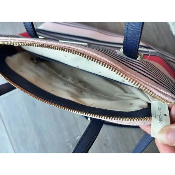 Kate Spade Satchel- in canvas and leather striped classy stylish going out purse - Image 5